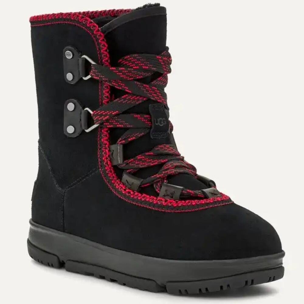 UGG Boot Classic Weather Hiker Hi Red Black Waterproof Suede Womens Size 11 NEW